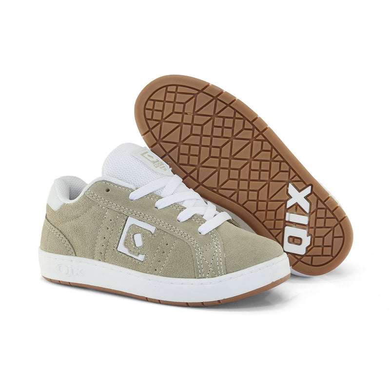 Tênis Infantil Qix Combat Suede Caqui e Branco