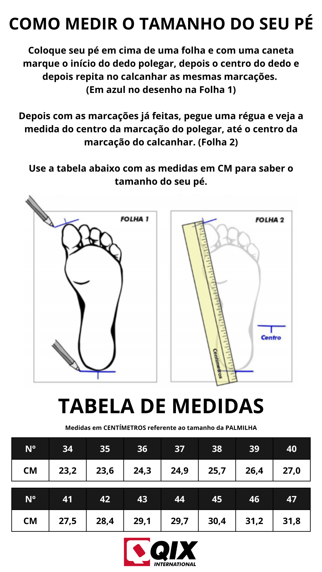 Tabela de medidas